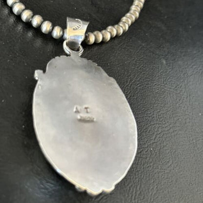 Navajo Bumblebee Jasper Pendant Necklace | Sterling Silver | Authentic Native American Handmade | 14247