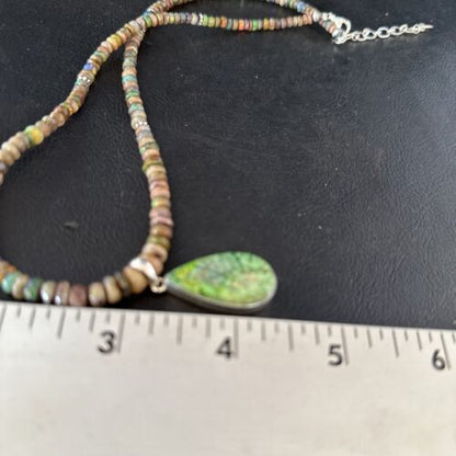 Southwestern Women's Green Opal Pendant Necklace | Sterling Silver | 17" | 14421