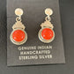 Native American Navajo Red Coral Dangle Earrings | Sterling Silver | 1" | 13113