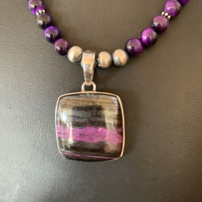 Navajo Pearls Purple Sugilite Onyx Necklace Pendant | Sterling Silver | Authentic Native American Handmade | 13396