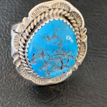 Navajo Blue Kingman Turquoise Ring | Sterling Silver | Sz 8 | Authentic Native American Handmade | 12213