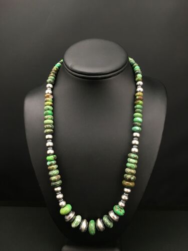 Authentic Native American Navajo Sterling Silver Necklace | Graduated Turquoise | 22" | 4769