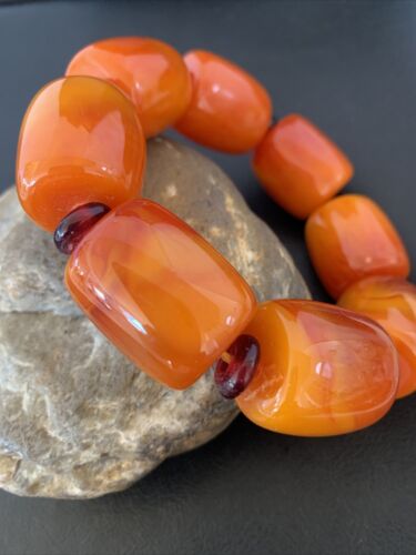 Southwestern Stretch Bracelet Set | Yellow Gold | Red Fossil Amber Stones | Authentic Native American Handmade | 10636