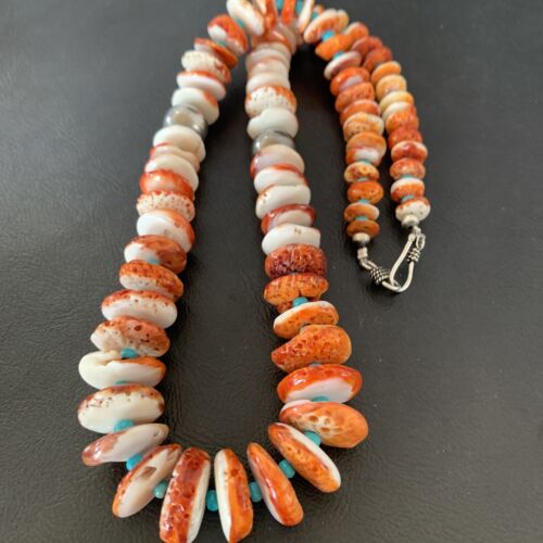 Navajo Spiny Oyster Turquoise Necklace | Sterling Silver | Graduated 22" | Authentic Native American | 10643 - Masha USA