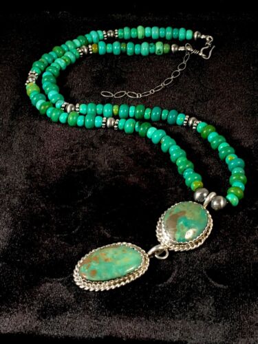 Southwestern Green Turquoise Necklace | Pueblo Sterling Silver Pendant | Multi-Stone | 8697