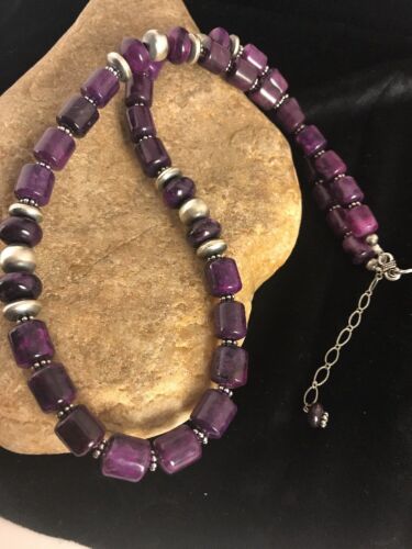 Navajo Purple Sugilite Bead Necklace | Sterling Silver | Authentic Native American Handmade | 18" | 3128