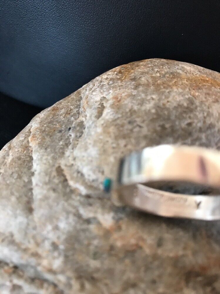 Southwestern Navajo Blue Opal Inlay Ring | Sterling Silver | Sz 9.5 | Authentic Native American Handmade | 10612