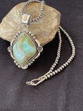 Men's Navajo Pearls Necklace with Royston Turquoise Pendant | Sterling Silver | Native American Handmade | 522