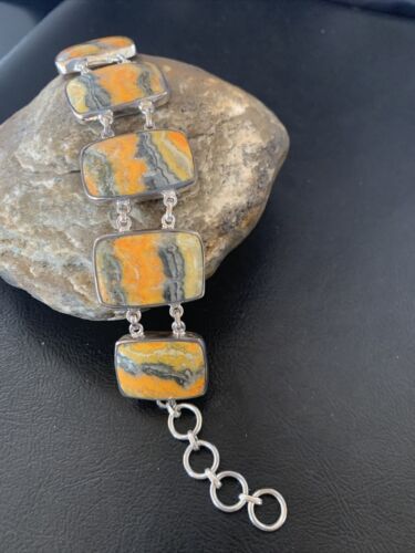 Navajo Bumblebee Jasper 5-Stone Link Bracelet | Sterling Silver | 7.5" | Authentic Native American Handmade | 11654