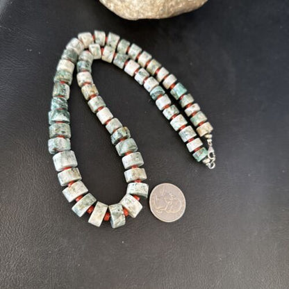 Native American Sterling Silver Necklace | Grey White Jasper Coral | 20" | 14430
