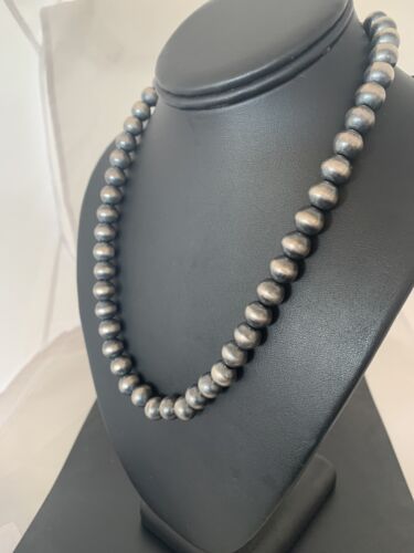 Native American Navajo Pearls 10 mm Sterling Silver Bead Necklace 18" 379
