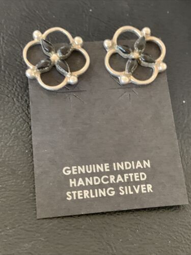 Navajo Black Onyx Stud Post Earrings | Sterling Silver | 0.5" | Authentic Native American Handmade | 12644