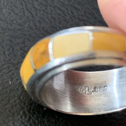 Navajo Yellow Gold Turquoise Inlay Ring | Sterling Silver | Sz 6.5 | Authentic Native American Handmade | 10354