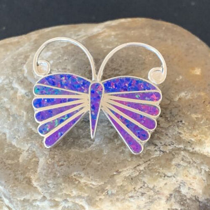 Zuni Purple Opal Butterfly Necklace Pin Pendant | Sterling Silver | Authentic Native American Handmade | 11974