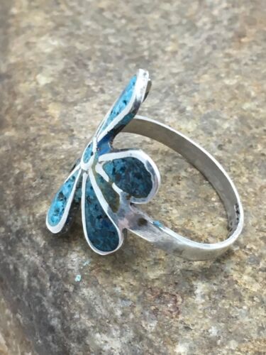Navajo Blue Turquoise Flower Ring | Authentic Native American Sterling Silver | Multi-Stone | Sz 6.75 | 3076