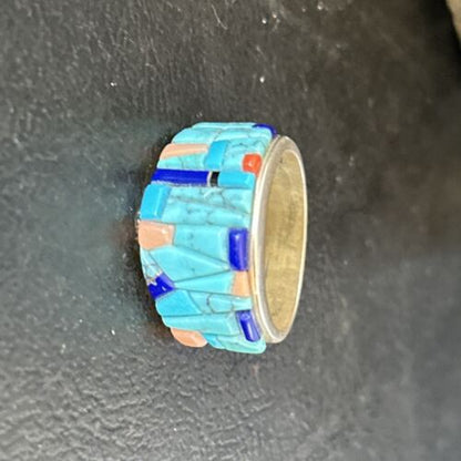 Multi-Color Blue Lapis Turquoise Inlay Ring | Sterling Silver | Sz 7 | 14459