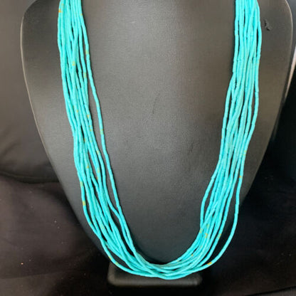 Navajo Blue Turquoise Heishi 10-Strand Liquid Sterling Necklace | 24" | Authentic Native American Handmade | 13424