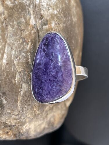 Men's Navajo Purple Charoite Ring | Sterling Silver | Sz 8 Adjustable | Authentic Native American Handmade | 10574