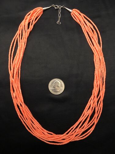 Native American Pink Coral Navajo Necklace | Sterling Silver | 10 Strand | 4388