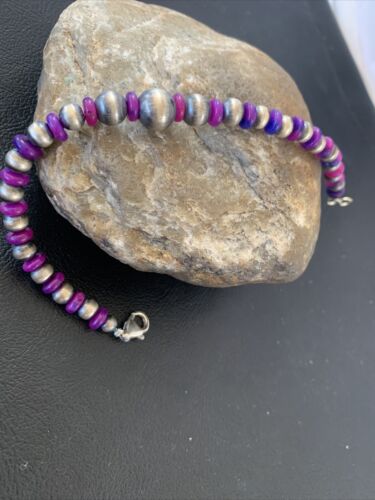 Navajo Purple Stabilized Sugilite Bead Bracelet | Sterling Silver | 8" | Authentic Native American Handmade | 01966