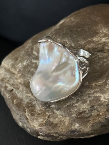 Women's White Baroque Pearl Adjustable Ring | Sterling Silver | Sz 7.5 | 14261