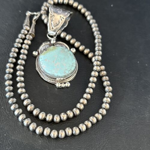 Navajo Blue Golden Hills Pendant Necklace | Sterling Silver | Authentic Native American Handmade | 14599