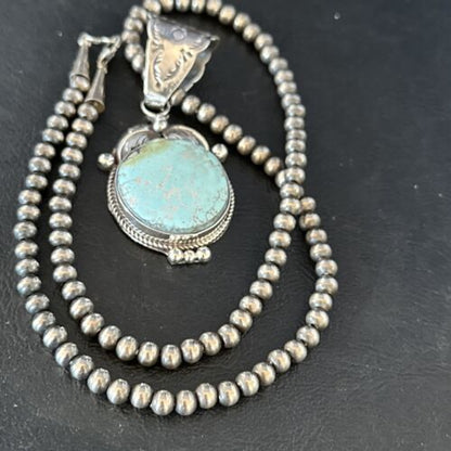 Navajo Blue Golden Hills Pendant Necklace | Sterling Silver | Authentic Native American Handmade | 14599