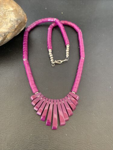 Navajo Purple Sugilite Heishi Necklace | Sterling Silver Tube Fan | 20" | Authentic Native American Handmade | 10472