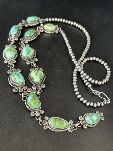 Navajo Sonoran Gold Turquoise Lariat Necklace | Sterling Silver | Native American Handmade | 14347