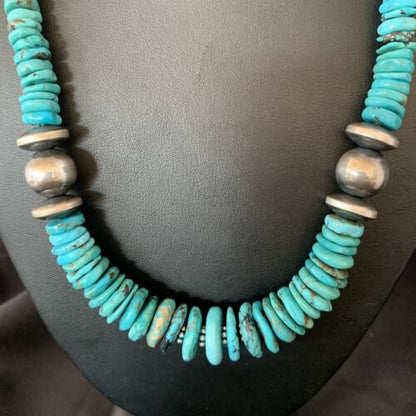 Navajo Blue Turquoise Sterling Silver Graduated Necklace | Authentic Native American | 20" | 13397