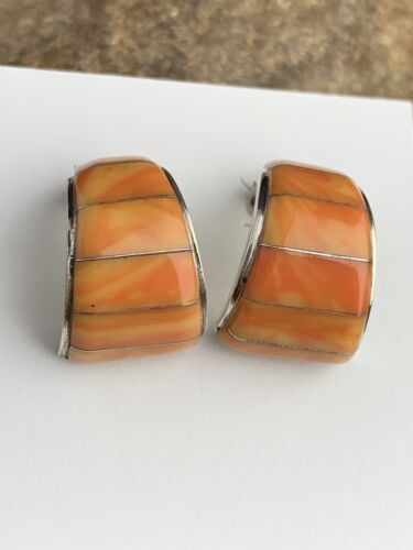 Navajo Orange Spiny Oyster Earrings | Sterling Silver | Authentic Native American Handmade | 190