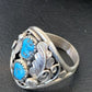 Navajo Blue Kingman Turquoise Feather Ring | Authentic Native American Sterling Silver | Multi-Stone | Sz 11.5 | 12222