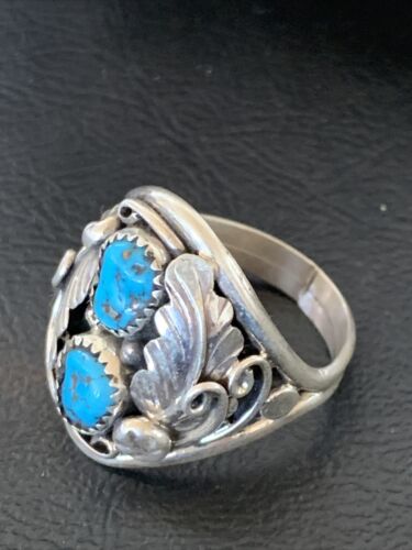 Navajo Blue Kingman Turquoise Feather Ring | Authentic Native American Sterling Silver | Multi-Stone | Sz 11.5 | 12222