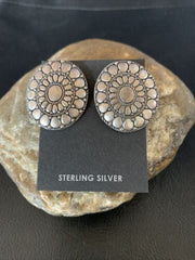 Old Pawn Women's Southwestern Sterling Silver Oval Stud Earrings | 1" | 13000