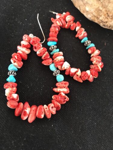 Navajo Spiny Oyster & Turquoise Sterling Silver Earrings | Authentic Native American
