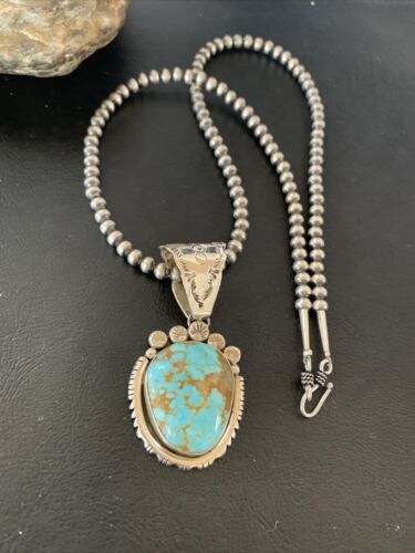 Men's Navajo Sterling Silver Necklace Pendant Earrings | Blue #8 Turquoise | Authentic Native American Handmade | 2110 - Masha USA