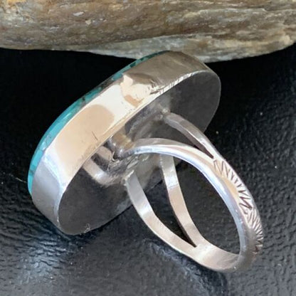 Men's Navajo Blue Spiderweb Turquoise Ring | Sterling Silver | Sz 10.5 | Authentic Native American Handmade | 1832