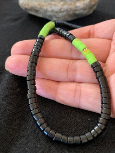 Southwestern Green Gaspeite Heishi Onyx Necklace | Sterling Silver | Men's Jewelry | 19" | 8824