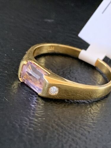 Navajo Women's Purple Amethyst Ring | Sterling Silver Gold Plated | Sz 9 | Authentic Native American Handmade | 01799
