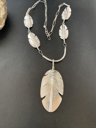 Men's Navajo Feather Choker Necklace Set | Sterling Silver Pendant | Native American Handmade | Begay | 21" | 02154