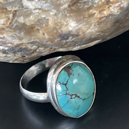 Navajo Spiderweb Blue Turquoise Ring | Sterling Silver | Sz 6.5 | Authentic Native American Handmade | 11442