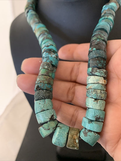 Native American Blue Green Turquoise Heishi Necklace | 9mm | Sterling Silver | 20" | 872