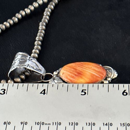 Navajo Orange Spiny Oyster Necklace Pendant | Sterling Silver | Authentic Native American Handmade | 14680
