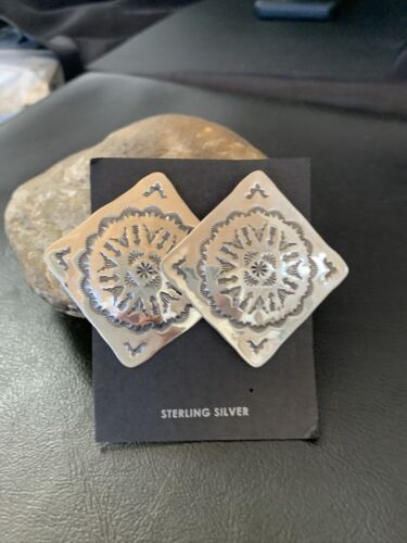 Southwestern Women's Navajo Stamped Earrings | Sterling Silver | Authentic Native American Handmade | 1677