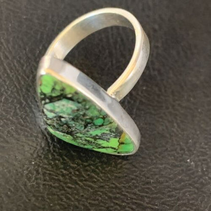 Navajo Green Mojave Turquoise Ring | Sterling Silver | Sz 7 | Authentic Native American Handmade | 14043