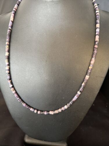 Navajo Sugilite Tube Heishi Necklace | Sterling Silver | 20" | Authentic Native American Handmade | 14517