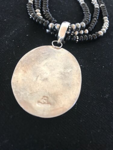 Navajo Pearls Black Onyx Pendant Necklace | Sterling Silver | 3 Strand| 23" | 8143
