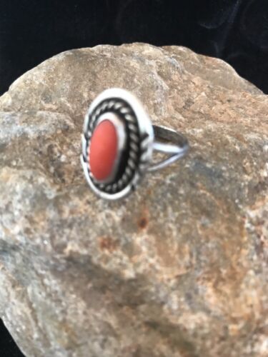 Navajo Coral Sterling Silver Ring | Sz 6 | Handmade Southwestern | 3485