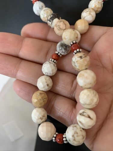 Navajo Turquoise Wild Horse Coral Necklace | Sterling Silver Naja | Authentic Native American Handmade | 20" | 964