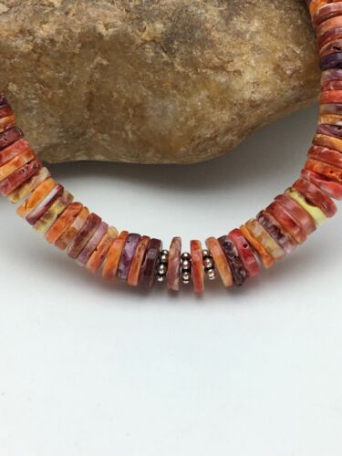 Navajo Orange Heishi Spiny Oyster Necklace Set | Sterling Silver | 22" | Authentic Native American Handmade | 2773